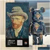 Action Toy Figures Action Toy Figures 28Cm Berbricklys 400 Bearbrick Starry Night Van Gogh Bear Collection Model Dolls Present Gift Dhnhx