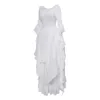 Vestidos casuais feminino medieval estilo retro vestido branco preto cor sólida longa plissada trompete manga princesa fora do ombro