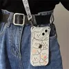 Mobiltelefonfodral koreanska söta blommorbjörnar öron crossbody lanyard fodral för iPhone 15 14 13 12 11 pro max x xr 7 8 plus remssacksäker mjuk täckning 231021