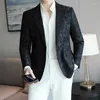 Men's Suits Brand Jacquard Suit Men Business Banquet Dress Jacket Black Blue Green Fashion Gentleman Party Blazers Homme Tops Size 5XL-S