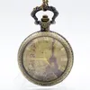 Montres de poche Antique Steampunk boîtier Transparent Paris montre à quartz pendentif collier chaîne hommes femmes analogique cadeau Relogio De Bolso