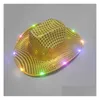 Party Hatts Wholesale Cowgirl LED HAT Flashing Light Up Sequin Cowboy Hats Lysande Caps Halloween Costume Home Garden Festive Party Su Dhuuh