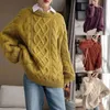 Suéter feminino vintage top solto preguiçoso suéter de malha casual gola redonda manga comprida sólido casacos e jaquetas femininas