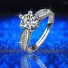 Bröllopsringar Nehzy Silver Plating Woman Fashion Jewelry High Quality Cubic Zirconia Six-Claw Open Ring Size Justerbar