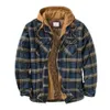 Mens Jackets Cotton Flannel Shirt Jacket with Hood Long Sleeve Quilted Lined Plaid Coat Button Down Thick Hoodie Outwear 231020