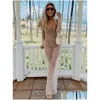 Grundlegende Freizeitkleider Sexy Mesh Durchsichtiges Frauenkleid Sommer Mode Perle Langarm Urlaub Strand Maxi Bodycon Club Outfits 2 DHRJX