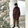 レディースウールブレンドMexzt Vintage Plaid Coat Coat Women Harajuku特大のキルティングジャケット冬の韓国ウールオーバーコートカジュアルブレザーアウトウェア231020