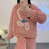 Zweiteilige Damenhose, Hausanzug, Damen, Winter, 6XL, Damen, dick, warm, großer Plüsch-Pyjama-Set, Pullover, Cartoon, zotteliges Frottee, niedliche Nacht-Fleece-Loungewear, 231021