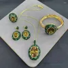 Collana di orecchini con pietra naturale turca che cambia colore con strass verde, gioielli in 4 pezzi, accessori per feste da donna alla moda squisita