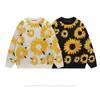 Autumn and Winter Sunflower Embroidery Lazy Sweaters for Men Bf Hip Fashion Long Sleeve Knitwear