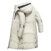 Erkek yelek kış erkekler aşağı ceketler moda uzun beyaz ördek ceket erkekler sıcak kapüşonlu rüzgar kırma dış giyim giyim 231020