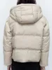 Mélanges de laine pour femmes ZBZA automne hiver épaissi chaud PU simili cuir court à capuche veste rembourrée haut Faux Parka manteau 231021