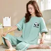 Mulheres sleepwear animal panda mulheres pijamas conjuntos verão completo algodão puro manga curta calças cortadas pijama feminino casa terno M-5XL