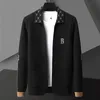 Men's Sweaters Luxury Spring and Autumn Men's Solid Color Business Casual Sweater Trendy Neckline Design Pattern Embroidered Cardigan M-4XL 535