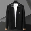 Men's Sweaters Luxury Spring and Autumn Men's Solid Color Business Casual Sweater Trendy Neckline Design Pattern Embroidered Cardigan M-4XL 184