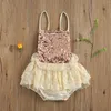 Rompers Toddler Baby Girl Party Ruffle Romper Dress Diaper Cover Sequin Lace Tutu Hem Patchwork Jumpsuits Infant Kids Outfits