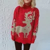 Frauenpullover OMCHION Abrigo Mujer 2023 Jahr Pullover Goldfaden Jacquard Große Schneeflocke Elch Weihnachtspullover Weibliche Kleidung