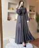 Vêtements ethniques Moyen-Orient Solide Femmes Musulmanes Robe Turquie Islamique Manches Bouffantes Slim Kaftans avec Ceinture Élégant Col Haut Dubaï Arabe Long
