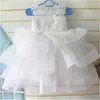 Mädchenkleider Puffy Layers Weiße Blume Spitze Organza Kinder Prinzessin Kleid Erstkommunion Geburtstagsjahr