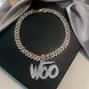 Pendentifs Woo bébé pendentif glacé pour hommes Hip Hop chaîne cubaine femmes mode et lien contracté collier ras du cou bijoux fins