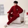 Men's Sleepwear Sport Style Flannel Homewear For Men Korean Zipper Coral Fleece Pajamas Set Young Boy Pjs Loungewear Plus Size 3XL