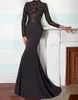 Mother Of The Bride Black Mother's Dresses Lace New Mermaid Long Sleeve Custom Zipper Lace Up Applique Plus Size Satin High Neck