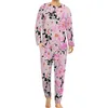 Vêtements de nuit pour hommes, pyjama à fleurs élégant, automne 2 pièces, imprimé de fleurs, ensemble à manches longues, imprimé de nuit, grande taille