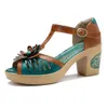 Sandalen 36-42 zomer handgemaakte kleurrijke casual driedimensionale bloem open teen gesp dikke hak schoenen voor dames