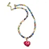 Pendentif Colliers Y1UB Coloré Perlé Coloré Glaze Collier Bohème Rouge Amour Pour Les Filles