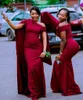 Burgundy African Bridesmaid Dresses Long Wrap 2023 One Shoulder Maid Of Honor Gowns Plus Size Satin Mermaid Wedding Guest Dress