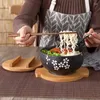 ボウル1000mlの日本のラーメンボウルダイニングルームライスヌードルサラダ木製カバースプーン箸キッチンコンテナ付き