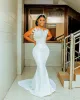 2023 Mermaid Wedding Dresses Bridal Gown Beading Strapless Lace Applique Sweep Train Custom Made Beach Satin Plus Size Vestido De Novia 403 403