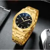 Top Marke Männer Goldene Uhren Royal 3ATM Wasserdicht Edelstahl Mode Business Stahl männer Quarz Armbanduhr Kalender Geschenk Uhr