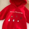 Комбинезоны 2023, Рождественский костюм для младенцев, комбинезон для маленьких мальчиков и девочек, с капюшоном, с мультяшным принтом, плюшевый утолщенный комбинезон, летняя детская одежда 231021