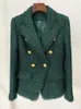 Costumes pour femmes, Blazer vert foncé, 2023 Tweed, laine, pompon, coupe cintrée, costume de luxe, veste de styliste pour femmes, automne