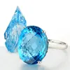 Klusterringar 18K AU750 Vit guldring Kvinnor Bröllopsdag Engagemang Party Blue Oval Topaz Elegant Romantic Trendy Sweet