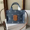 Work Designer Cabas Thais Rozmiar Mały jeansowy cielę skórzana granatowa opalenizna 199162 TOTE Vintage Crossbody Torka na ramię 7a Najlepsza jakość