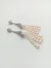 Dangle Earrings 3.7'' White Round Freshwater Pearl Tassel Gold Color Plated Cubic Zirconia Pave Flower Stud Cute Style For Women