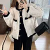 2023 Autumn/Winter New Maj-e Eco friendly Lamb Fleece Splice Gold Button Loose Short Coat for Women