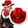 Wide Brim Hats Bucket Hats Fashion Christmas Cowboy Hats LED Luminous Red Velvet And White Feather Santa Hat Women Girls Cosplay Tiara Year Party Decor 231021