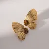 Orecchini a bottone Goth geometrica in metallo farfalla simmetrica insetto in acciaio inossidabile impermeabile color oro piercing gioielli di design