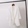 Ternos femininos algodão linho terno jaqueta solta blazer coreano casual comprimento médio sobre tamanho três quartos manga senhora casaco diário