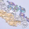 Pendentif Colliers 10pcs / lot Charme en acier inoxydable Feuille de couleur or DIY Boucles d'oreilles vintage Fabrication de bijoux Collier Artisanat Accessoires en gros