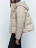 Womens Wool Blends Zbza Autumn Winter Thocked Warm Pu Imitation Leather Kort huva vadderad jacka Top Faux Parka Coat 231021