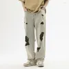 Jeans da uomo Pantaloni larghi strappati grigi da uomo Moda oversize Casual Gamba larga Uomo Streetwear Pantaloni larghi hip-hop in denim dritto