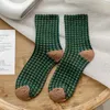 Women Socks 1 Pair Of Women's Mid Length Stockings With Checkered Pattern A Vintage Casual Comfortable And Breathable Cotton Sock