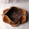 Vintage läder veckor resor galna häst läder läder män duffle väska lätt crossbody väska handväska 15 tum bärbar väska