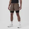 Men's Shorts Mens Two Pieces Fitness Big Pockets Cargo 2 IN 1 Workout Summer Gym Sports Training Nylon Jogger Male Short Pants