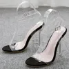 Sandálias femininas sexy sapatos de salto alto transparente cristal impermeável salto senhoras festa casual plus size