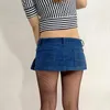 Jupes Sexy femmes grande taille plissée Micro Mini jean jupe poche scène danse taille basse VintageTUTU volanté Denim F55